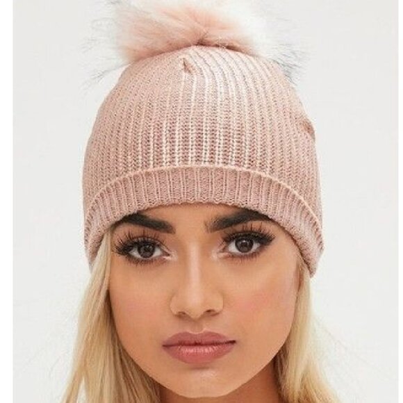 PINK METALLIC BEANIE / HAT - Picture 1 of 4